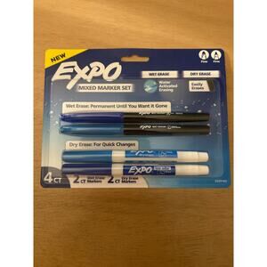 New Expo 4ct Fine Mixed 2 Dry Erase /2 Wet Erase Markers Assorted Blue